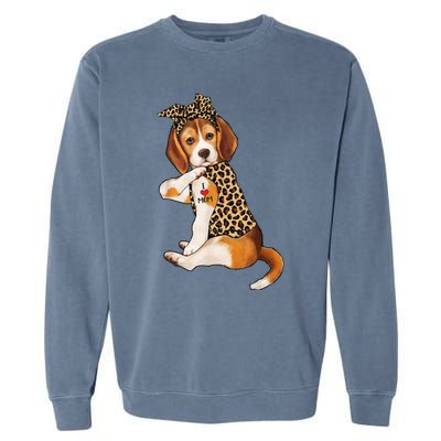 Beagle Dog Lover Tee I Love Mom Tattoo Leopard Mothers Day Garment-Dyed Sweatshirt