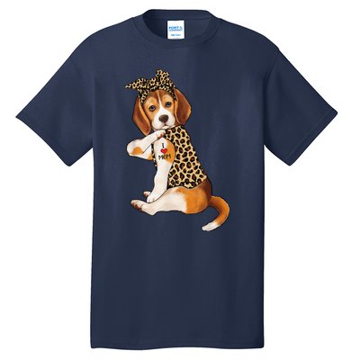 Beagle Dog Lover Tee I Love Mom Tattoo Leopard Mothers Day Tall T-Shirt