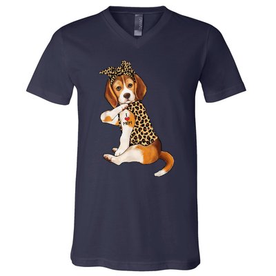 Beagle Dog Lover Tee I Love Mom Tattoo Leopard Mothers Day V-Neck T-Shirt