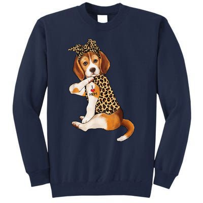 Beagle Dog Lover Tee I Love Mom Tattoo Leopard Mothers Day Tall Sweatshirt