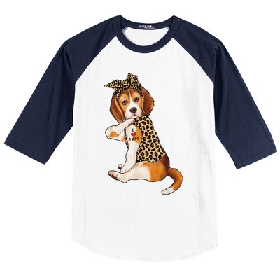 Beagle Dog Lover Tee I Love Mom Tattoo Leopard Mothers Day Baseball Sleeve Shirt