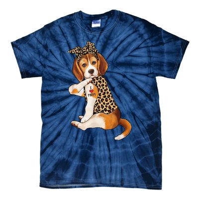 Beagle Dog Lover Tee I Love Mom Tattoo Leopard Mothers Day Tie-Dye T-Shirt