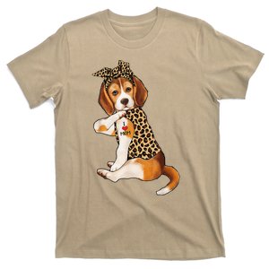 Beagle Dog Lover Tee I Love Mom Tattoo Leopard Mothers Day T-Shirt