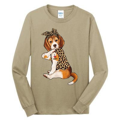 Beagle Dog Lover Tee I Love Mom Tattoo Leopard Mothers Day Tall Long Sleeve T-Shirt