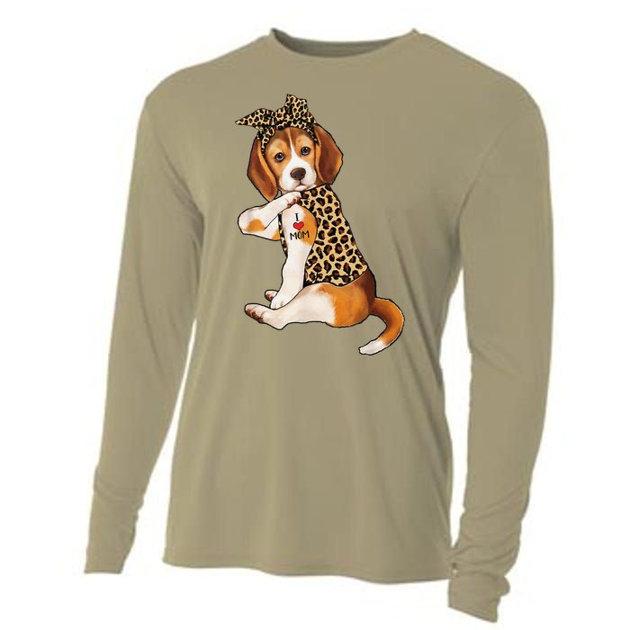 Beagle Dog Lover Tee I Love Mom Tattoo Leopard Mothers Day Cooling Performance Long Sleeve Crew