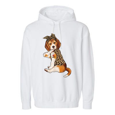 Beagle Dog Lover Tee I Love Mom Tattoo Leopard Mothers Day Garment-Dyed Fleece Hoodie