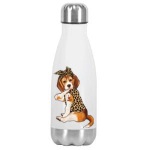 Beagle Dog Lover Tee I Love Mom Tattoo Leopard Mothers Day Stainless Steel Insulated Water Bottle