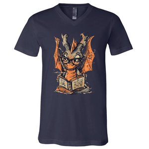 Bookworm Dragon Little Reader V-Neck T-Shirt