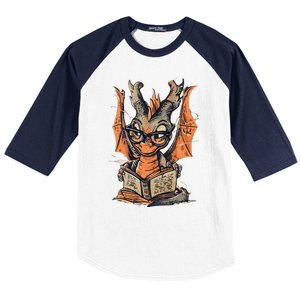 Bookworm Dragon Little Reader Baseball Sleeve Shirt