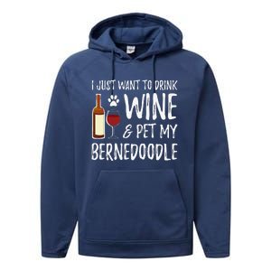 Bernedoodle Dog Lover Wine Funny Dog Mom Gift Performance Fleece Hoodie