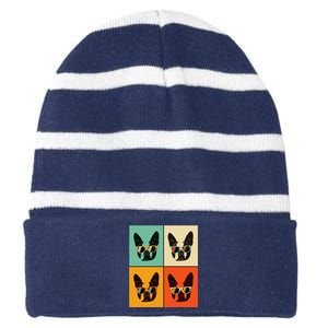 Bostie Dog Lover Gift Funny Boston Terrier With Sunglasses Striped Beanie with Solid Band