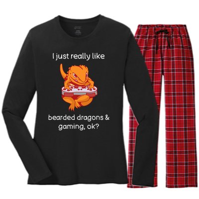 Bearded Dragon Lover Gaming Love Video Gaming Bearded Dragon Women's Long Sleeve Flannel Pajama Set 