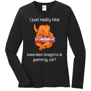 Bearded Dragon Lover Gaming Love Video Gaming Bearded Dragon Ladies Long Sleeve Shirt