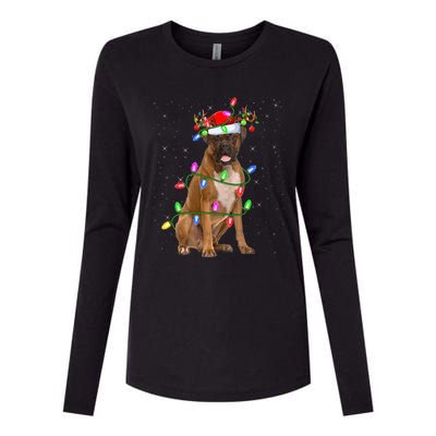 Boxer Dog Lover Xmas Lighting Santa Boxer Christmas Gift Womens Cotton Relaxed Long Sleeve T-Shirt