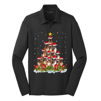 Boxer Dog Lover Xmas Tree Santa Christmas Boxer Gift Silk Touch Performance Long Sleeve Polo