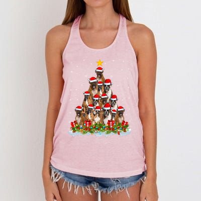 Boxer Dog Lover Xmas Tree Santa Christmas Boxer Gift Women's Knotted Racerback Tank