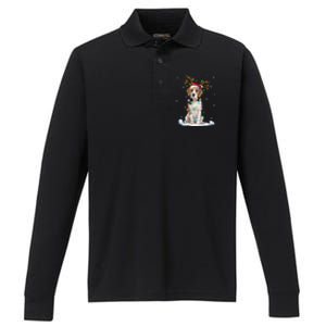 Beagle Dog Lover Xmas Lights Holiday Santa Beagle Christmas Gift Performance Long Sleeve Polo