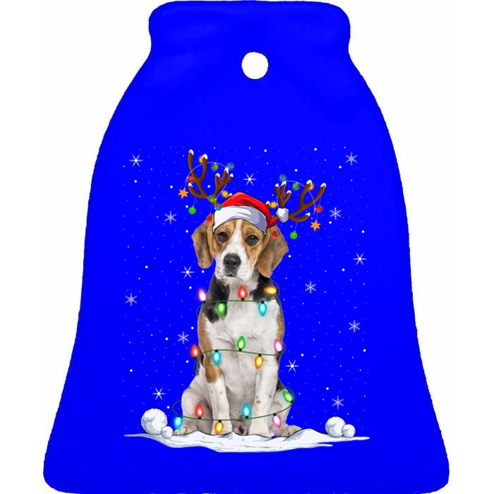 Beagle Dog Lover Xmas Lights Holiday Santa Beagle Christmas Gift Ceramic Bell Ornament