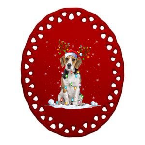 Beagle Dog Lover Xmas Lights Holiday Santa Beagle Christmas Gift Ceramic Oval Ornament