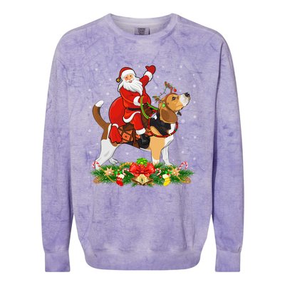 Beagle Dog Lover Funny Santa Riding Beagle Christmas Cool Gift Colorblast Crewneck Sweatshirt