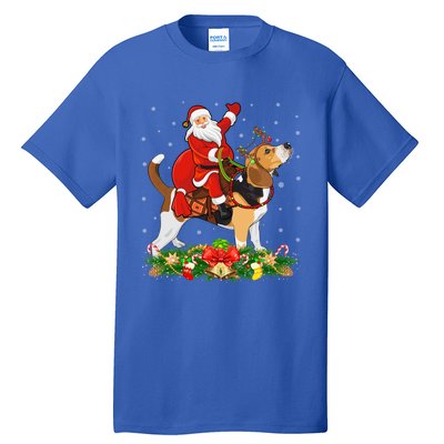 Beagle Dog Lover Funny Santa Riding Beagle Christmas Cool Gift Tall T-Shirt