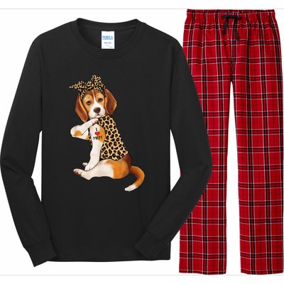 Beagle Dog Lover Tee I Love Mom Tattoo Leopard Mothers Day Long Sleeve Pajama Set