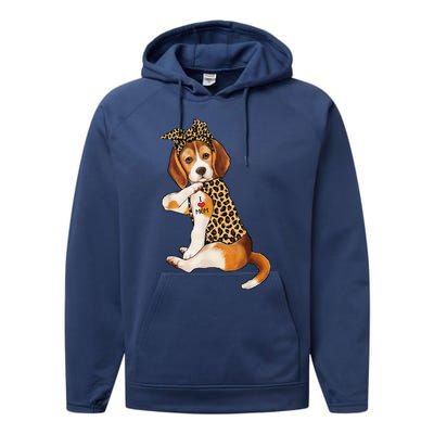 Beagle Dog Lover Tee I Love Mom Tattoo Leopard Mothers Day Performance Fleece Hoodie