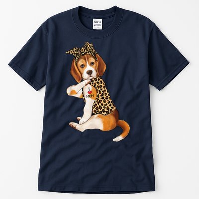 Beagle Dog Lover Tee I Love Mom Tattoo Leopard Mothers Day Tall T-Shirt