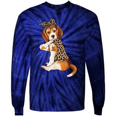 Beagle Dog Lover Tee I Love Mom Tattoo Leopard Mothers Day Tie-Dye Long Sleeve Shirt