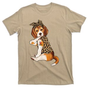 Beagle Dog Lover Tee I Love Mom Tattoo Leopard Mothers Day T-Shirt