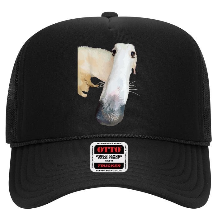 Borzoi Dog Meme Funny Long Nose Borzoi Russian Sighthound High Crown Mesh Back Trucker Hat