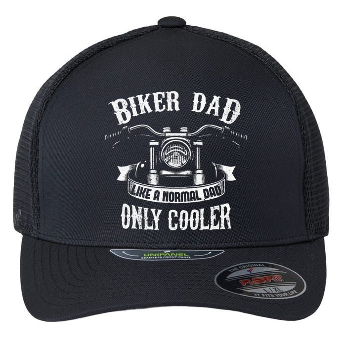 Biker Dad Motorcycle Fathers Day Design For Fathers Flexfit Unipanel Trucker Cap