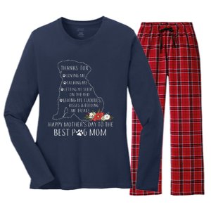 Best Dog Mom Grandma Women Pug Mom Women's Long Sleeve Flannel Pajama Set 