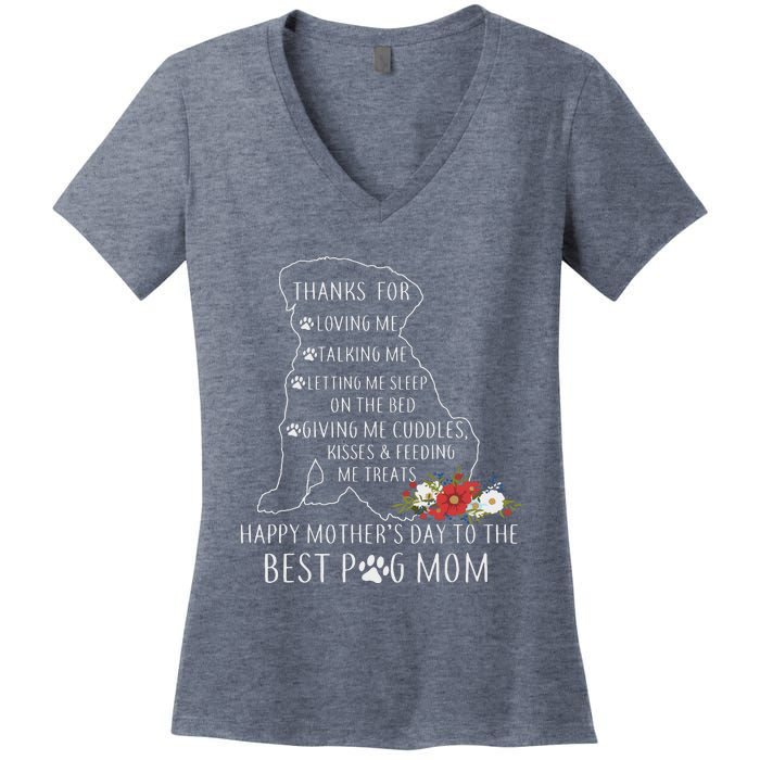 Best Dog Mom Grandma Women Pug Mom Women's V-Neck T-Shirt