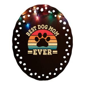 Best Dog Mom Ever Funny Dog Paw Mommy Mother Retro Dog Lover Ceramic Oval Ornament