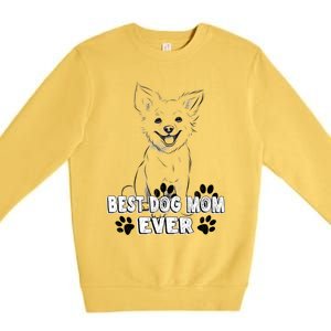 Best Dog Mom Ever Cardigan Welsh Simple Line Art Gift Premium Crewneck Sweatshirt