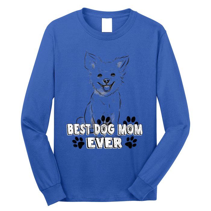 Best Dog Mom Ever Cardigan Welsh Simple Line Art Gift Long Sleeve Shirt