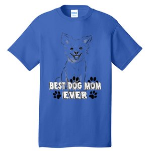 Best Dog Mom Ever Cardigan Welsh Simple Line Art Gift Tall T-Shirt