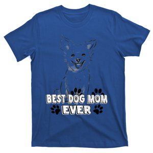 Best Dog Mom Ever Cardigan Welsh Simple Line Art Great Gift T-Shirt