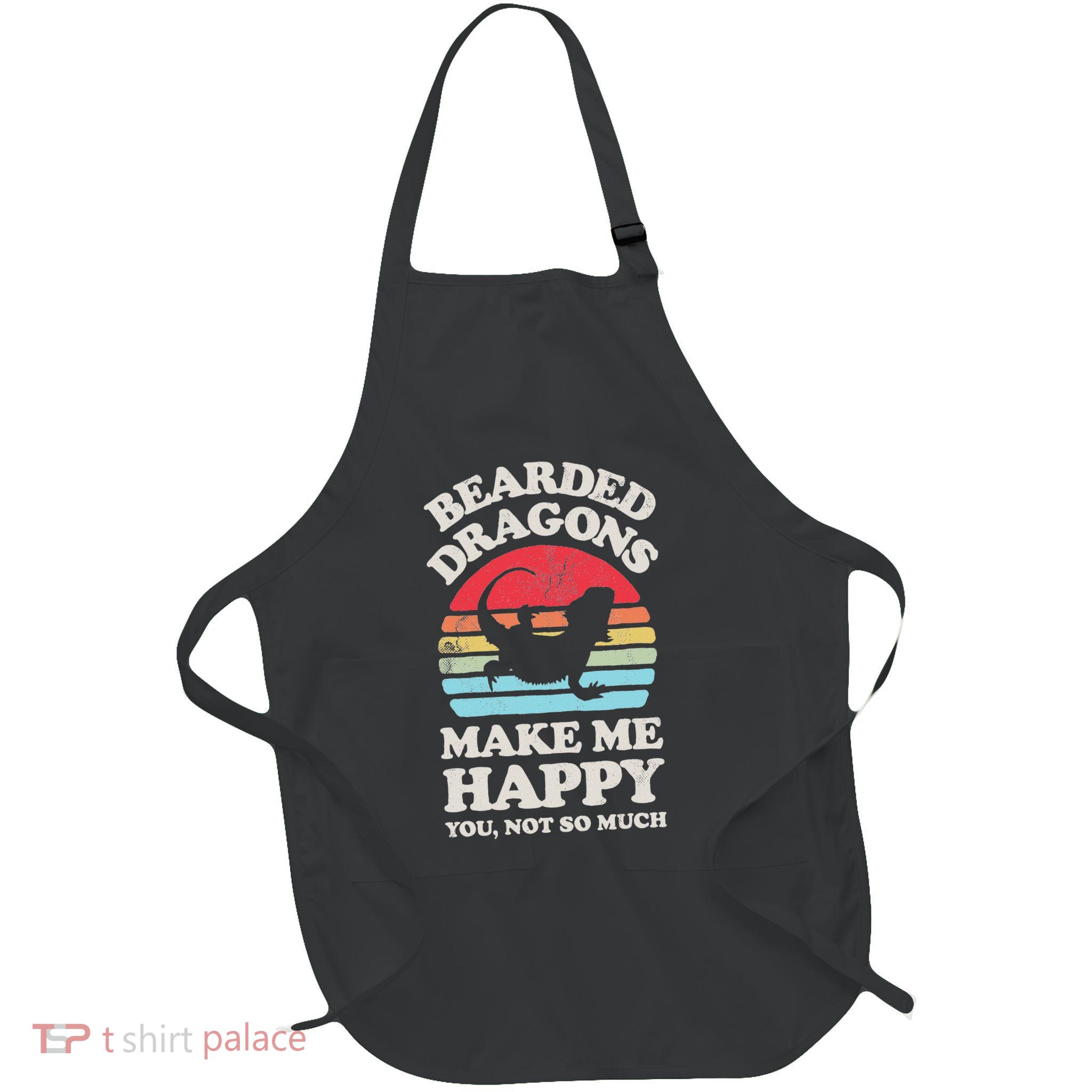 Bearded Dragons Make Me Happy Lizard Reptile Lover Retro Full-Length Apron With Pockets