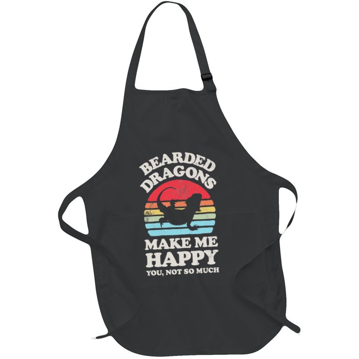 Bearded Dragons Make Me Happy Lizard Reptile Lover Retro Full-Length Apron With Pockets