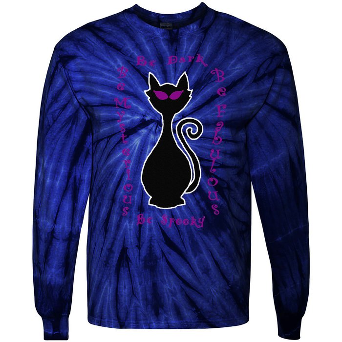 Be Dark Mysterious Spooky Fabulous! Halloween Black Cat Tie-Dye Long Sleeve Shirt