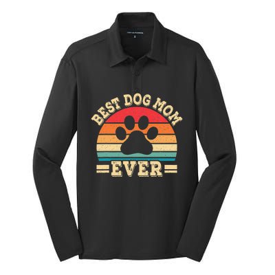 Best Dog Mom Ever Funny Dog Paw Mommy Silk Touch Performance Long Sleeve Polo