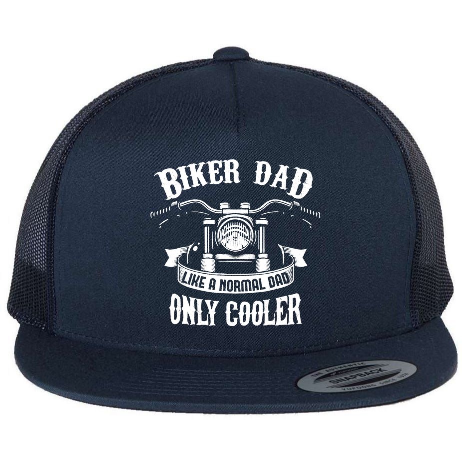 Biker Dad Motorcycle Father's Day Design for Fathers Flat Bill Trucker Hat