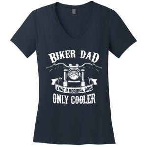 Biker Dad Motorcycle Father's Day Design for Fathers Women's V-Neck T-Shirt