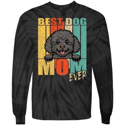 Best Dog Mom Ever Black Toy Poodle Mama Vintage Retro Tie-Dye Long Sleeve Shirt