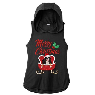 Bernese Dog Merry Christmas Design For The Holiday Season! Ladies PosiCharge Tri-Blend Wicking Draft Hoodie Tank