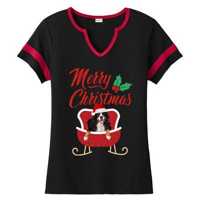 Bernese Dog Merry Christmas Design For The Holiday Season! Ladies Halftime Notch Neck Tee