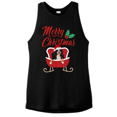 Bernese Dog Merry Christmas Design For The Holiday Season! Ladies PosiCharge Tri-Blend Wicking Tank