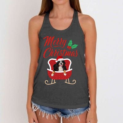 Bernese Dog Merry Christmas Design For The Holiday Season! Women's Knotted Racerback Tank